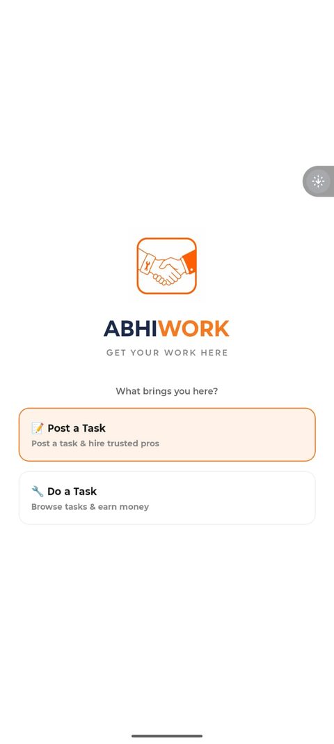 AbhiWork welcome screen — Get your work here
